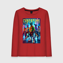 Лонгслив хлопковый женский Фурри - киберпанк, цвет: красный