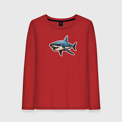 Лонгслив хлопковый женский Злая большая белая акула, цвет: красный