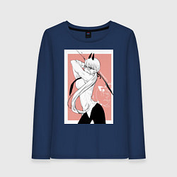 Лонгслив хлопковый женский Человек бензопила Пауэр в офисном костюме, цвет: тёмно-синий