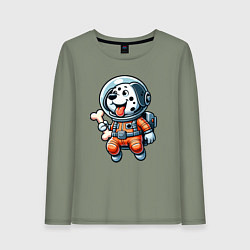 Женский лонгслив Dalmatian cosmonaut puppy with a bone