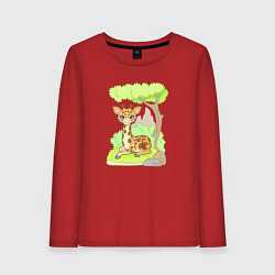 Лонгслив хлопковый женский Милый маленький жираф, цвет: красный