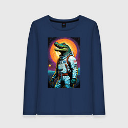 Лонгслив хлопковый женский Крокодил космонавт - нейросеть, цвет: тёмно-синий