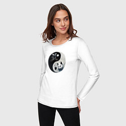 Лонгслив хлопковый женский Коты инь и янь вязаные, цвет: белый — фото 2