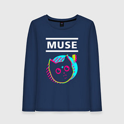 Лонгслив хлопковый женский Muse rock star cat, цвет: тёмно-синий