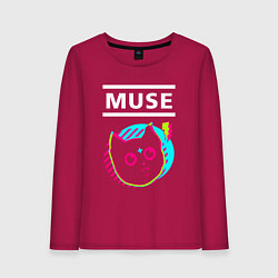 Лонгслив хлопковый женский Muse rock star cat, цвет: маджента