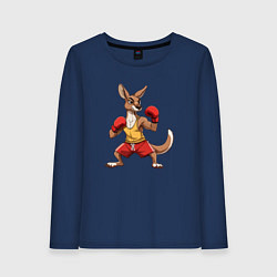 Лонгслив хлопковый женский Кенгуру боксёр в перчатках, цвет: тёмно-синий