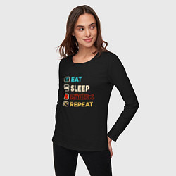 Лонгслив хлопковый женский Eat sleep roblox repeat art, цвет: черный — фото 2