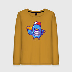Лонгслив хлопковый женский Птичка бейсболист, цвет: горчичный