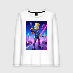Лонгслив хлопковый женский Cyber Bart - neon glow ai art, цвет: белый