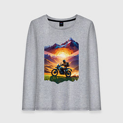 Лонгслив хлопковый женский Мотопутешествие в горы, цвет: меланж