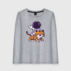 Лонгслив хлопковый женский Космонавт и тигр, цвет: меланж