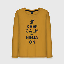 Лонгслив хлопковый женский Keep calm and ninja on, цвет: горчичный
