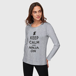 Лонгслив хлопковый женский Keep calm and ninja on, цвет: меланж — фото 2