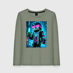 Лонгслив хлопковый женский Minecraft - neon character ai art, цвет: авокадо