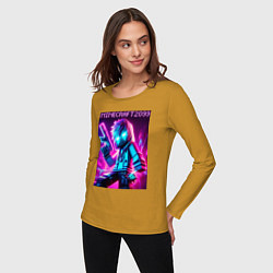 Лонгслив хлопковый женский Neon Minecraft - ai art, цвет: горчичный — фото 2