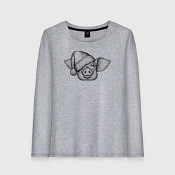 Лонгслив хлопковый женский Хрюшка новогодняя, цвет: меланж