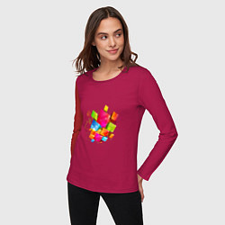 Лонгслив хлопковый женский Цветные квадраты, цвет: маджента — фото 2