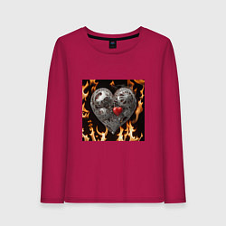 Лонгслив хлопковый женский Механическое сердце в пламени, цвет: маджента