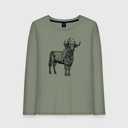 Лонгслив хлопковый женский Новогодний бычара, цвет: авокадо