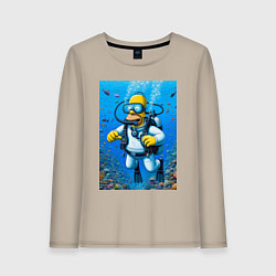 Лонгслив хлопковый женский Homer diving - ai art, цвет: миндальный