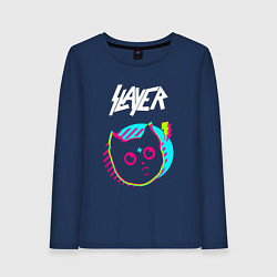 Лонгслив хлопковый женский Slayer rock star cat, цвет: тёмно-синий