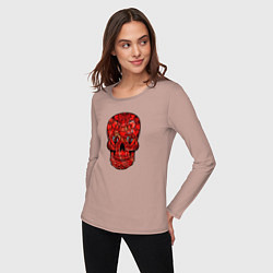 Лонгслив хлопковый женский Red decorative skull, цвет: пыльно-розовый — фото 2