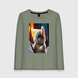 Лонгслив хлопковый женский Заяц в огненном лесу, цвет: авокадо
