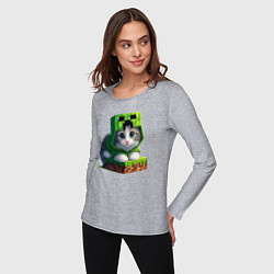 Лонгслив хлопковый женский Kitten creeper collaboration - ai art, цвет: меланж — фото 2