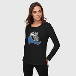 Лонгслив хлопковый женский Кошка Баунти и шахматный слон, цвет: черный — фото 2
