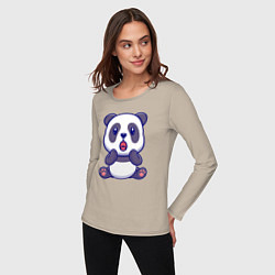 Лонгслив хлопковый женский Удивлённая панда, цвет: миндальный — фото 2