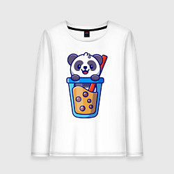 Лонгслив хлопковый женский Панда в стаканчике, цвет: белый