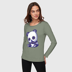 Лонгслив хлопковый женский Смеющаяся панда, цвет: авокадо — фото 2