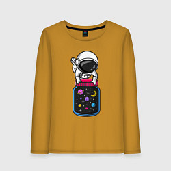 Лонгслив хлопковый женский Космос в баночке, цвет: горчичный