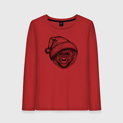 Лонгслив хлопковый женский Новогодний детеныш гориллы, цвет: красный