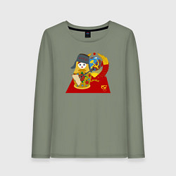 Лонгслив хлопковый женский Матрешка СССР, цвет: авокадо
