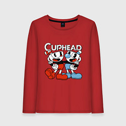 Лонгслив хлопковый женский Cuphead and Mugman, цвет: красный