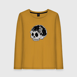 Лонгслив хлопковый женский Космонавт в черепе, цвет: горчичный