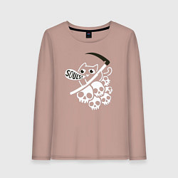 Лонгслив хлопковый женский Кот с косой, цвет: пыльно-розовый