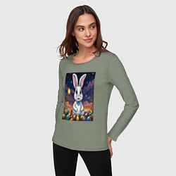 Лонгслив хлопковый женский Ночной кролик, цвет: авокадо — фото 2