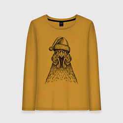 Лонгслив хлопковый женский Петух в новогодней шапке, цвет: горчичный