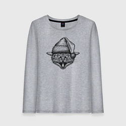 Лонгслив хлопковый женский Злобный кот-Санта, цвет: меланж