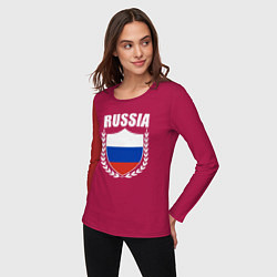 Лонгслив хлопковый женский Russian flag, цвет: маджента — фото 2