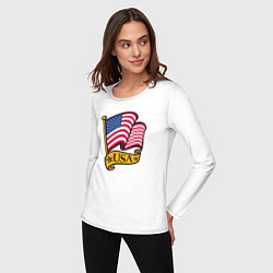 Лонгслив хлопковый женский American flag, цвет: белый — фото 2