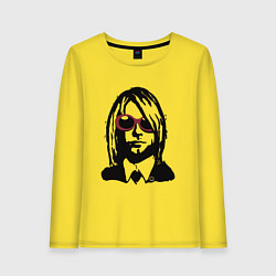 Лонгслив хлопковый женский Kurt Cobain Nirvana portrait, цвет: желтый