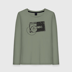 Лонгслив хлопковый женский Аудио кассета, цвет: авокадо