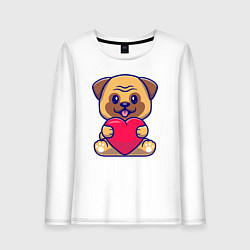 Лонгслив хлопковый женский Бульдог с сердечком, цвет: белый