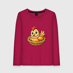 Лонгслив хлопковый женский Курица в гнезде, цвет: маджента
