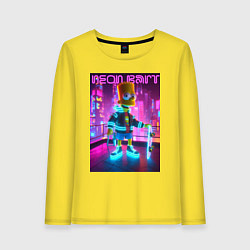 Лонгслив хлопковый женский Neon Bart - with skateboard ai art fantasy, цвет: желтый