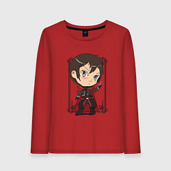 Лонгслив хлопковый женский Арт на аниме владыка демонов и его девушка эльфийк, цвет: красный