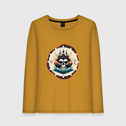 Лонгслив хлопковый женский Приключения пиратов, цвет: горчичный